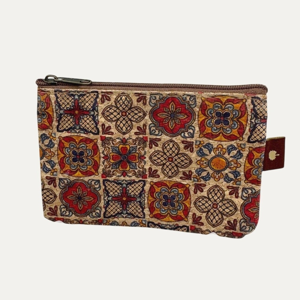 Unbranded 100% Natural Cork‎ Coin Purse OS Brown Mosaic Print Boho Eco Friendly